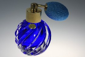 Parfmflakon Nr. 1440 Innenfang blau, Kristallglas handgeschliffen, Kristallglas GmbH Oberursel, Design: Franz Burkert