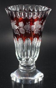 Vase mit Rotätze, handgeschliffen und -graviert, Kristallglas GmbH Oberursel, Design: Franz Burkert