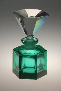 Parfümflasche seegerün, Kristallglas handgeschliffen, Kristallglas GmbH Oberursel, Design: Franz Burkert