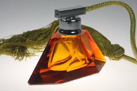 Parfümzerstäuber Nr. 467 Topas / Amber handgeschliffen, Kristallglas GmbH Oberursel, Design: Franz Burkert