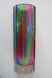 Vase Kristallglas innen mit Regenbogenglas berfangen der Hessenglas GmbH Oberursel-Stierstadt