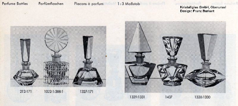 Parfümflakons der Kristallglas GmbH, Oberursel, Design: Franz Burkert