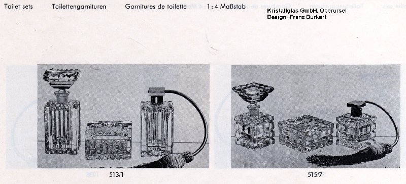 Toilettengarnituren der Kristallglas GmbH, Oberursel, Design: Franz Burkert