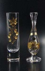 Vasen Bleikristall mit Goldrose-Dekor 24 Karat
